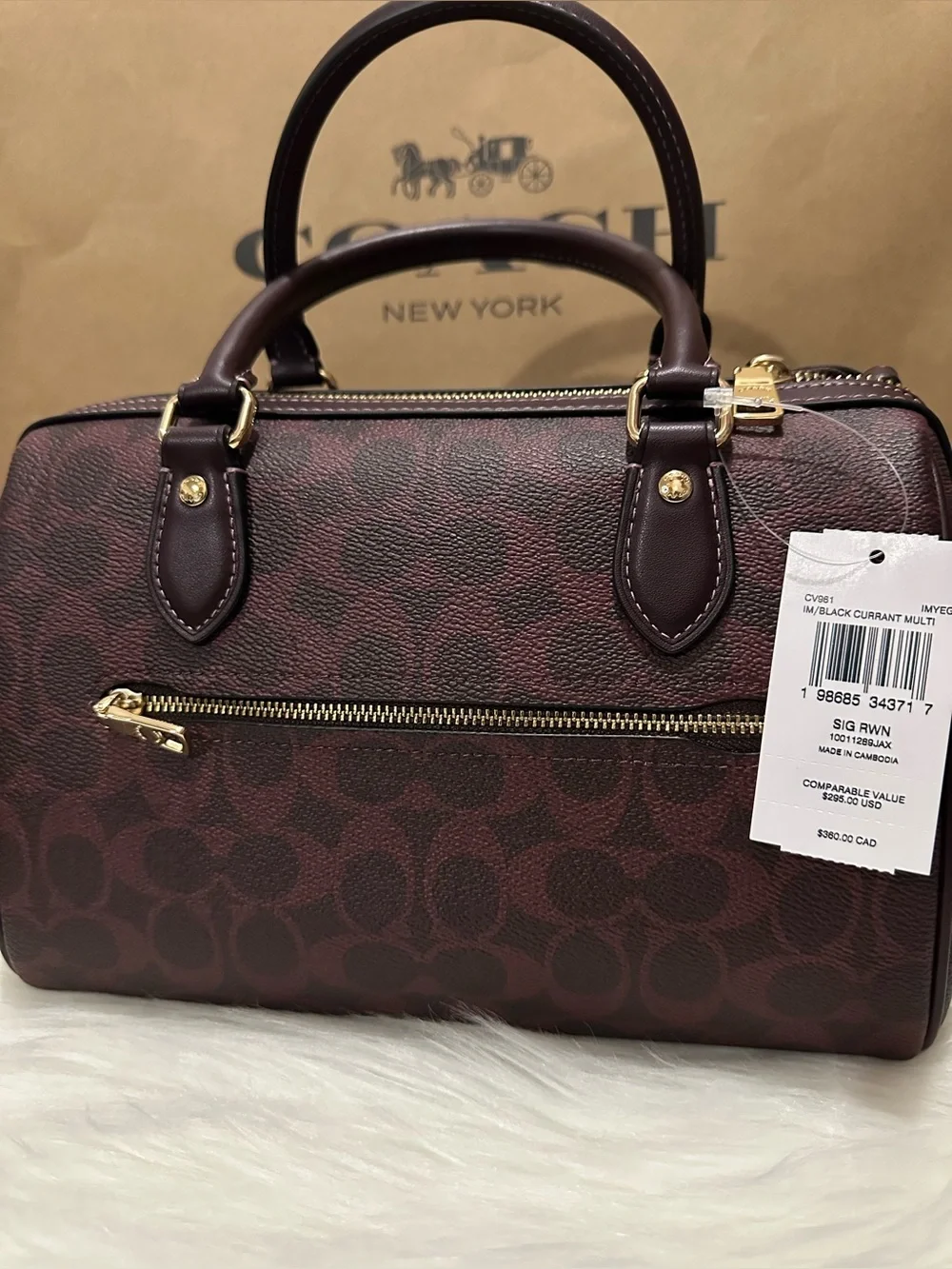Coach CV961 Rowan Satchel Bag In Signature Canvas CURRANT NWT